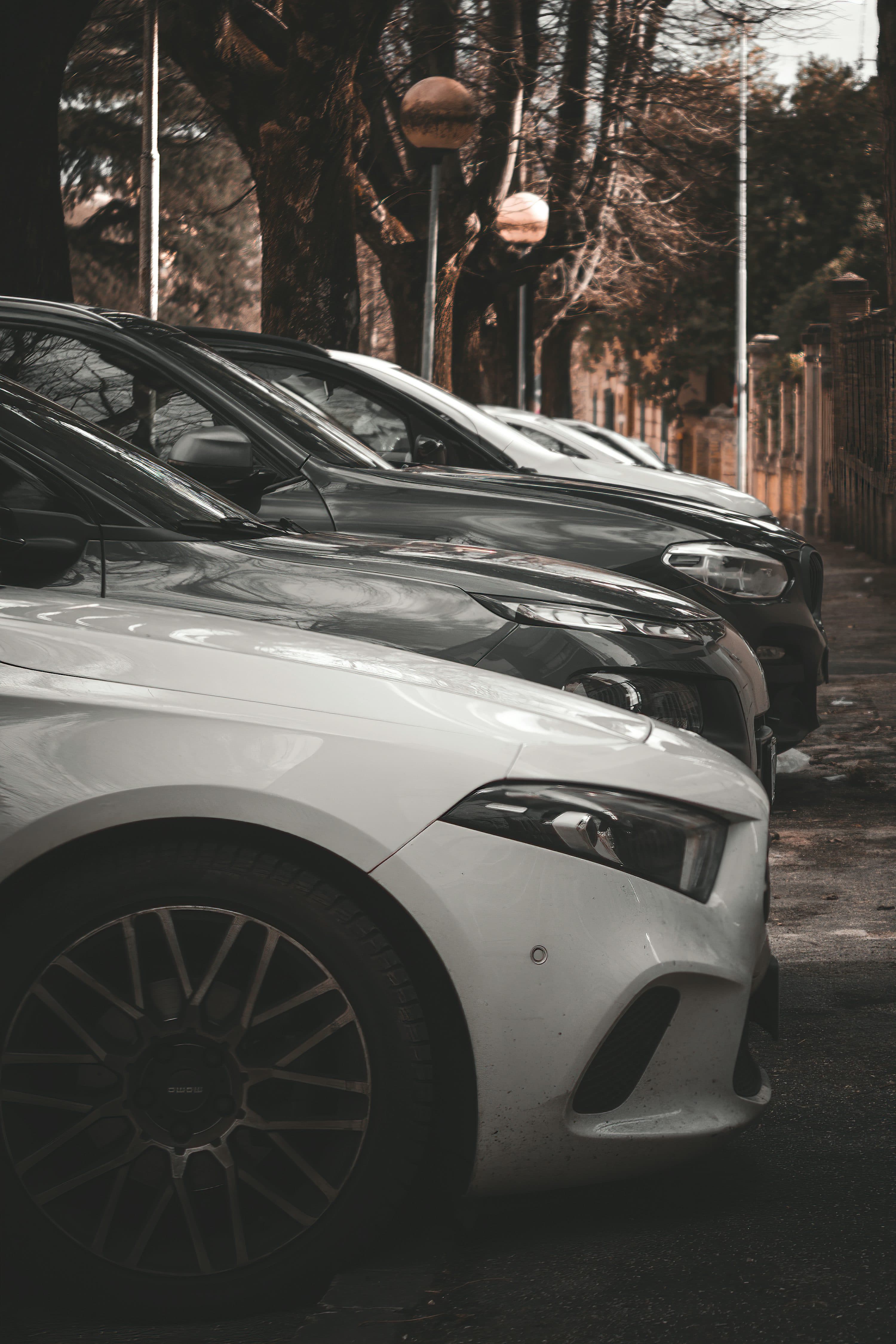 Rental vehicles parked in a fleet lot